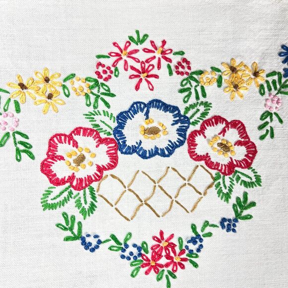 VTG Cotton Linen Table Runner Dresser scarf Embroidered Floral yellow 14.5 x 38 - Picture 8 of 16